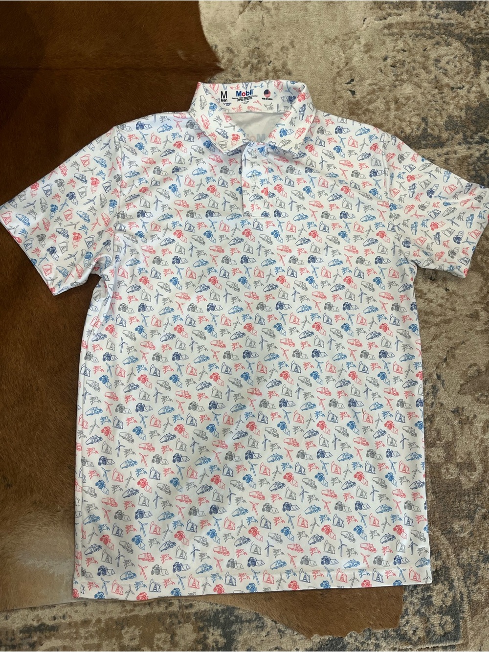 Mobil Oil Pegasus Trucks Theme Polo Shirt Golf Medium Made In Florida NWOT RARE - Picture 2 of 6